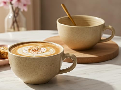 Image of Bodhi House Ceramic Soup and Coffee Wide Large Mug with Handle - Set of 2, 350 Ml Glossy Finish | Microwave Safe | for Maggi, Cappuccino, Latte, Green Tea - Wood Brown