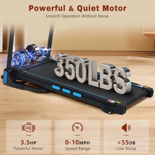 Image of New Treadmills for Home - 3.5HP Hydraulic Auto Foldable Treadmill with Speaker, 10MPH, 350Lbs Weight Capacity