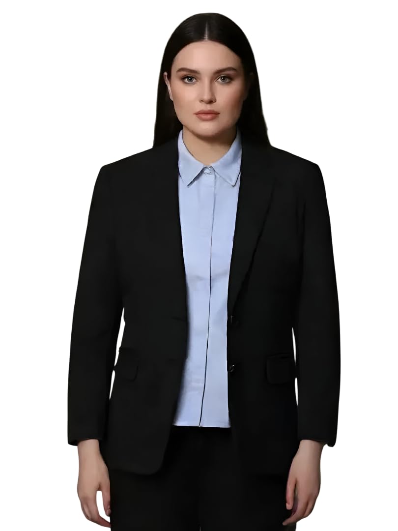 Women Cotton Blend Solid Single Breasted Blazer with Notched Lapel | Full Sleeves, Button Closure, Regular Fit Formal Blazer for Womens & Girls | Lightweight & Breathable Fabric (Black)_112-image-25