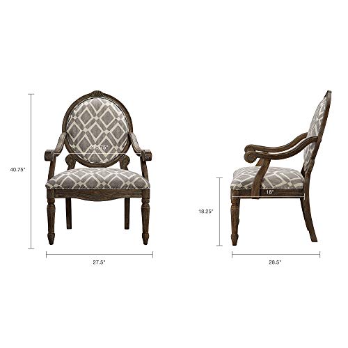 Triple Tree Accent Chair,Hand Carved Scroll Design Living Room Armchair Modern Classic Style Single Sofa Chair With Armrest Family Bedroom Furniture Upholstered Lounge Chair With Solid Wood Legs,Grey #TOP5