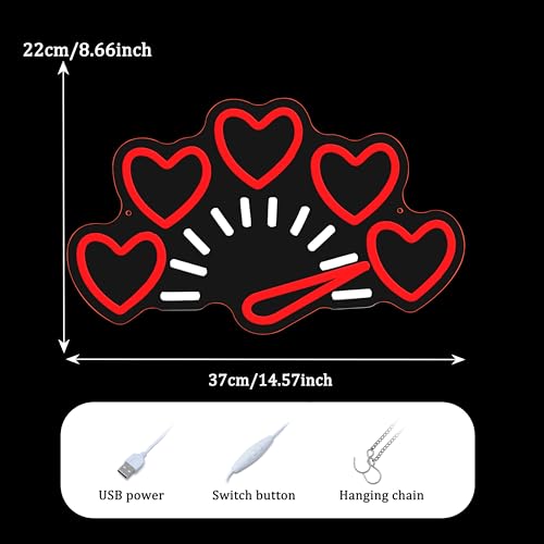 Image of GNVETZLL Valentine's Day Neon Sign for Wall Decor Dimmable Heart Neon Light Red Love Light Sign for Wife Birthday Wedding Party(14.57 * 8.66In)