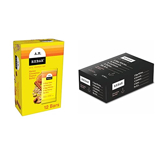 RXBAR A.M. Protein Bars, Honey Cinnamon Peanut Butter, 23.2oz Box (12 Bars) + RXBAR Protein Bars, 12g Protein, Chocolate Sea Salt, 22oz Box (12 Bars) image 2