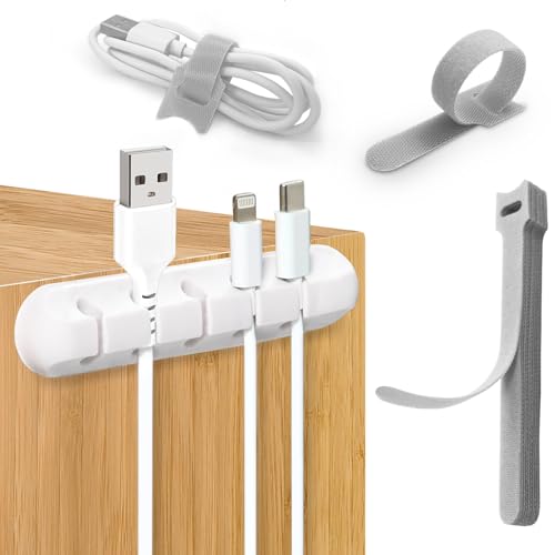 10 clips de cable reutilizables ajustables. 1 organizador de escritorio adhesivo de nailon. Se utiliza como almacenamiento o gestión de cable/cable para TV, ordenador, escritorio, auricular