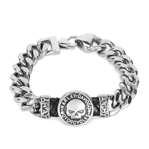 VYH Gothic Skull Cuban Link Bracelet for Men Stainless Steel Biker Link Bracelet