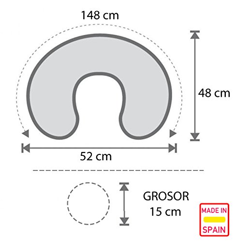 Miniatura 2 de Pekitas Cojín De Lactancia Grande Xl 52 X 48 Cm Funda Lavable Con Cremallera,De Algodón Para Bebes,Ergonómico, Dureza Media Y Optima,Fabricado En España - Color Gris Estrellas