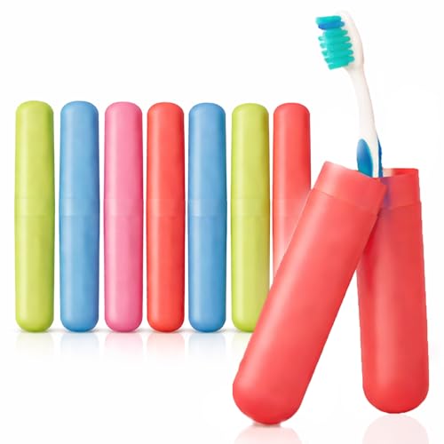 Image of SHITHI Toothbrush Travel Case, Portable Toothbrush Holder with Cover, Hygienic Brush Storage Box, Lightweight & Durable Toothbrush Protector for Travel, Bathroom & Camping (Pack of 8)