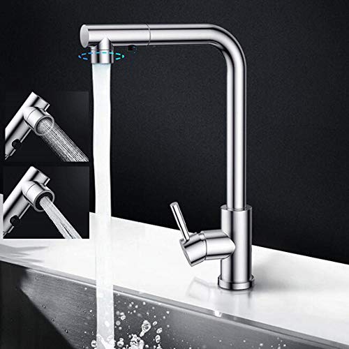 Robinet d'évier de cuisine télescopique en inox mitigeur eau chaude et froide orientable