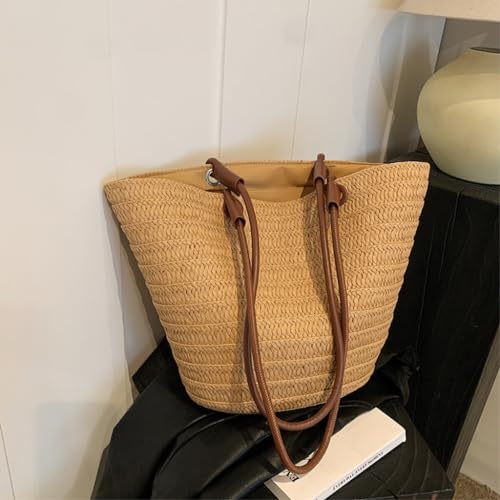 Bolso de paja tejido para mujer estilo Tote miniatura 3