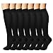 Bluemaple Compression Socks,(7pair) for Women & Men - Best for Running, Athletic Sports, Crossfit, Flight Travel -Maternity Pregnancy, Shin Splints - Below Knee High(Black-S)