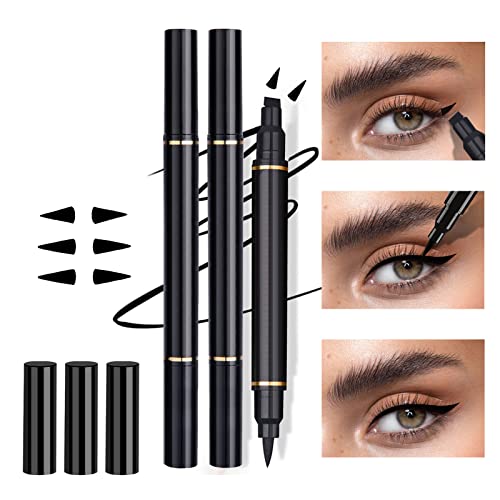 BLEGGEIT 3 Pcs Winged Eyeliner Stamp, Perfect Cat Eye Liner Pens, Stamp Eyeliner,Vamp Style Eyeliner Stamp Wingliner, Easy Eye Makeup Wing Eyeliner Stamp Tool, Waterproof & Smudgeproof and Long Lasting