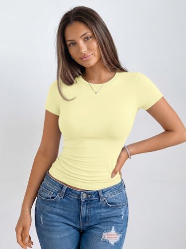 Image of Trendy Queen Womens Basic T Shirts - Stretchy Soft Slim Fit Short Sleeve Y2k Cute Summer Crop Workout Tops