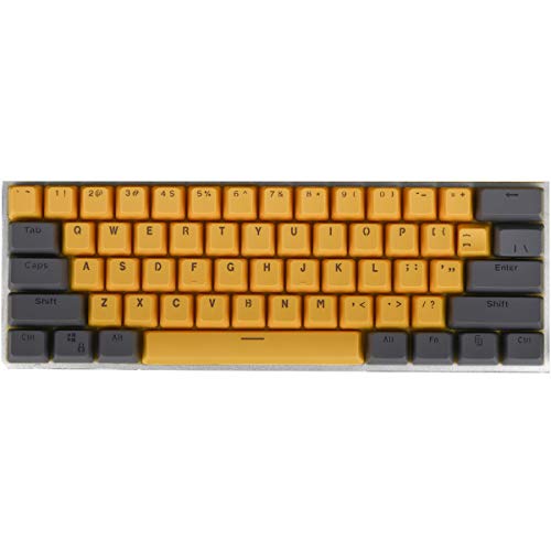 Keycaps, 61 Teclas Keycaps Backlight Bicolor Teclado Mecánico PBT Keycap para GH60 / RK61 / ALT61 / Annie/Keyboard Poker Keys (Gris + Amarillo)