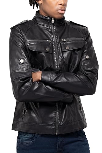 Image of X-Ray Men's Slim Fit Faux-Leather Moto Jacket with Removable Hood