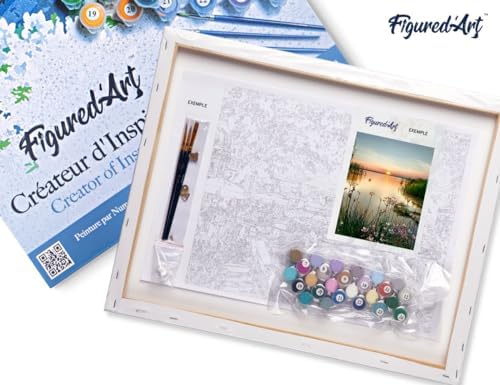 Figured'Art Paint by Numbers for Adults with Frame Peaceful Lake 40x50 cm - Craft Art Painting DIY Kit Canvas Already Stretched on a Wooden Frame - 4