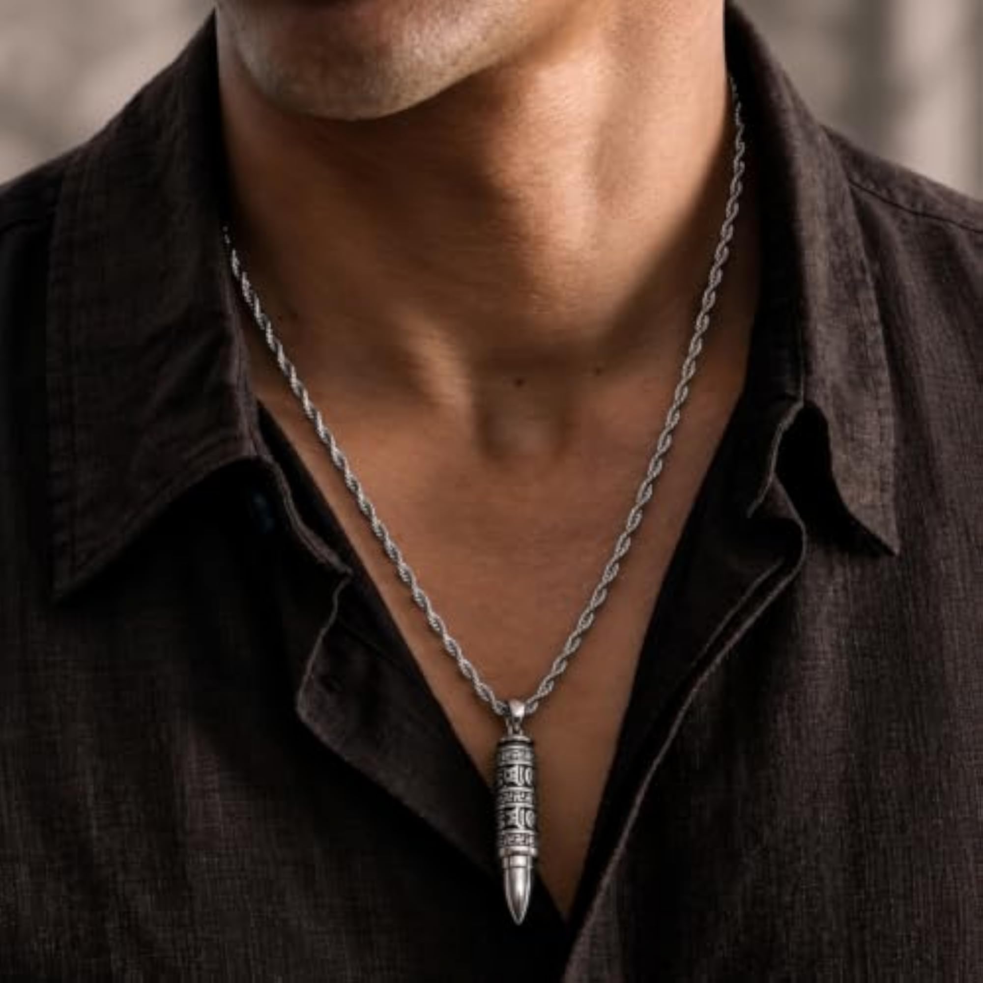 Men's Mantra Bullet Titanium Steel Pendant Necklace