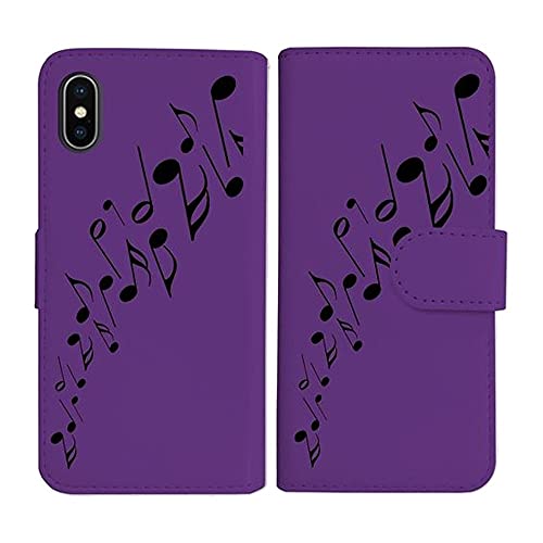 sslink iPhone17 Pro Max アイフォン17プロマックス 対応 手帳型 パープル ケース 音符(ブラック) ミュージック ダイアリータイプ 横開き カード収納 フリップ カバー