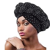 Urieo Twisted Braid Head Wrap Black Rhinestone Turban Hat African Beanie Headwrap for Women