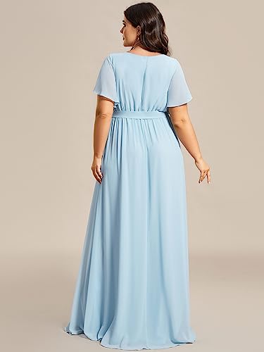 Image of Ever-Pretty Plus Women's Chiffon Bridesmaid Dress A-Line Empire Waist Floor Length Plus Size Formal Wedding Guest Dresses
