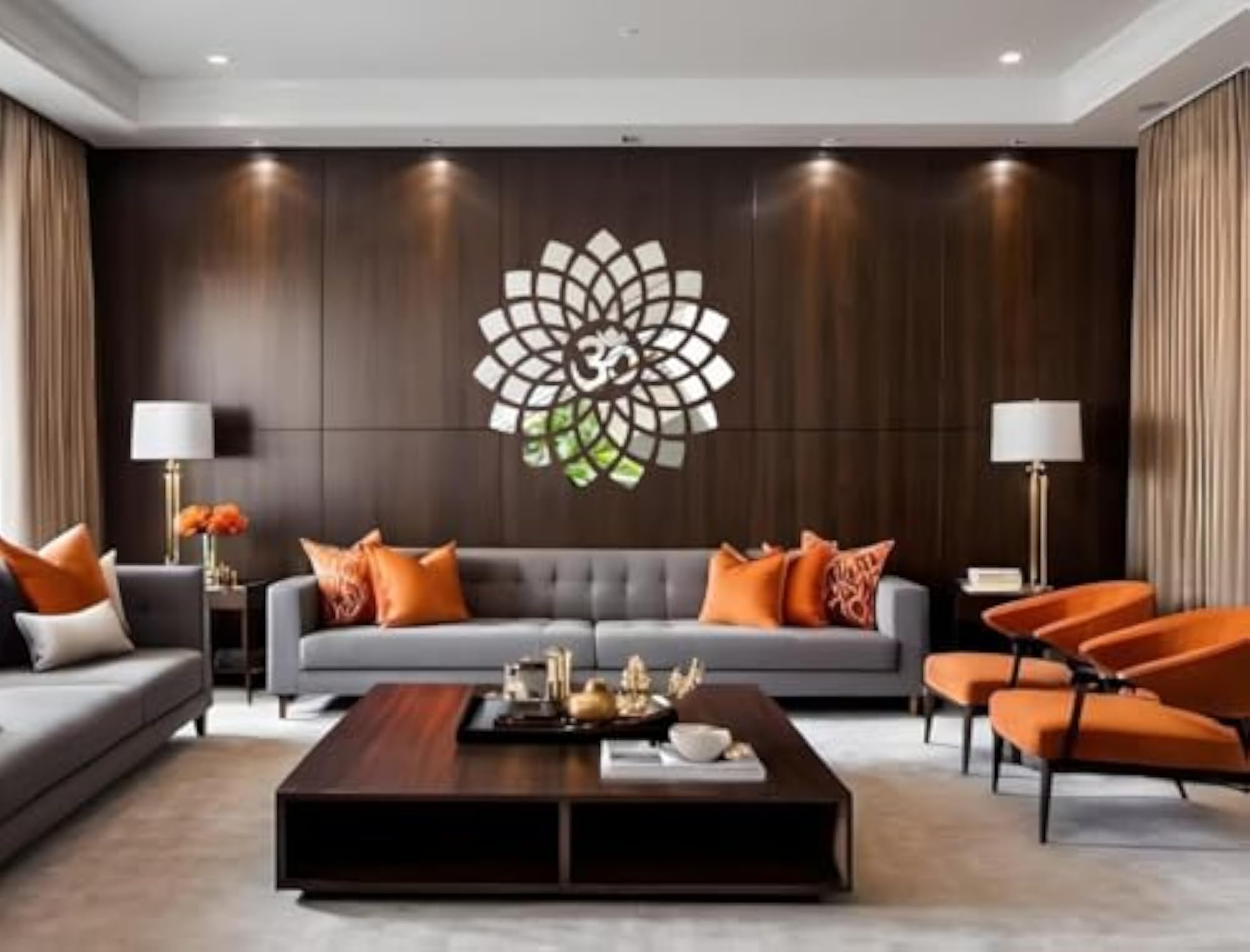 Om Silver Acrylic 3D Mirror Wall Sticker for Home Decor
