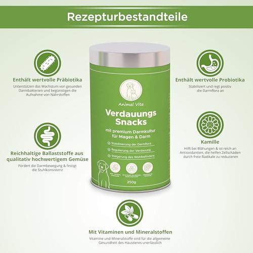 Animal Vita® Verdauungs-Snacks für Hunde mit Probiotika [100% natürliche Inhaltsstoffe] - Probiotika als Leckerli - frei von Getreide und Zucker, Probiotic (250g) - Vorratspack