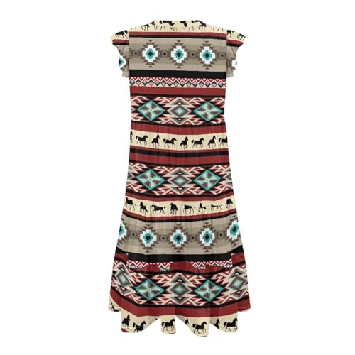 Image of Women's Casual Ruffle Sleeve Dress V Neck Pullover Dress Flowy A-Line Pleated Lightweight Dress with Pockets