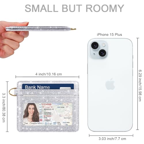 Image of Slim Minimalist Pocket Credit Card Holder Wallet Women | RFID Blocking Lightweight Thin Small Cute Card Cases, Glitter Silvery