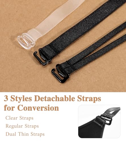 Lemorosy Women's Backless Push Up Low Cut Convertible Multiway Underwire Padded Bra(Black Double Strap,34C) - Image 5