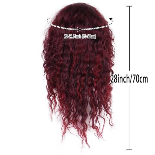 Image of GNIMEGIL Long Curly Burgundy Red Wigs for Women in Synthetic Fiber Body Wave Hairstyles with Natural Parting, Fluffy Volume Wig for Cosplay, Halloween, Themed Parties & Daily Style