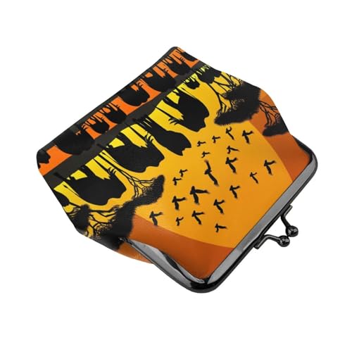 Pu Leather Buckle Coin Purse African-Sunset-Elephants Girls Kiss-Lock Change Purse Wallets3