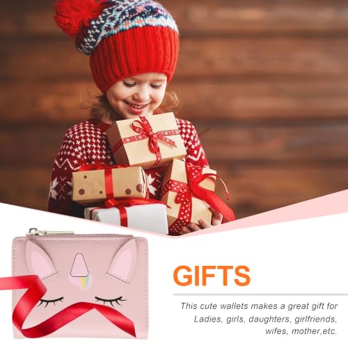Image of Small Womens Wallet, Cute Bifold RFID Blocking Vegan Wallet for Teen Girls Ladies with Zipper Coin Pocket (Unicorn Pink)