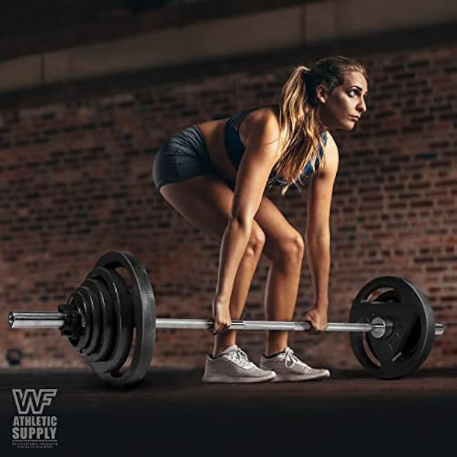 WF Athletic Supply Olympic Grip Plate, 2-inch Diameter Collar Opening for Compatibility on any Olympic Barbell, Available in 2.5, 5, 10, 25 & 45lb