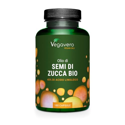 Olio di Semi Di Zucca BIO | VEGAN | con 45% di Acido Linoleico | 3 Mesi di Fornitura | Pressato a Freddo | Salute della Prostata e Vie Urinarie | Vegavero®