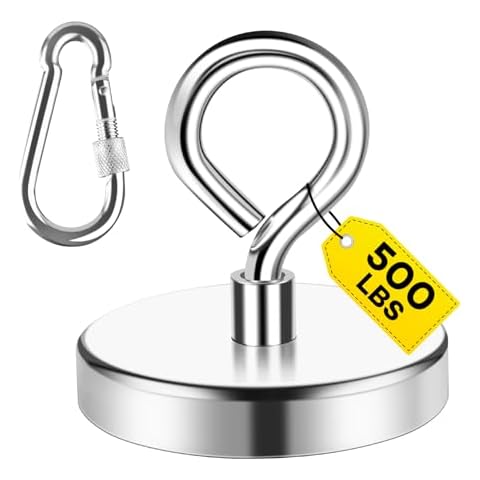 MIKEDE Powerful Fishing Magnets, 500 lbs Pulling Force Strong Neodymium Magnets Heavy Duty, Rare Earth Magnets with Eyebolt, Diameter 2.36 inches for Magnetic Fishing, Hunting, Retrieving in River Cover