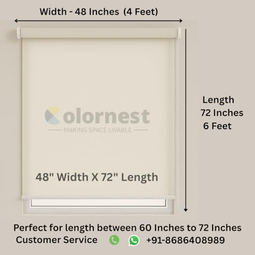 Image of Roller Blinds for Windows 48 Inch W X 72 Inch L | Light Filtering Roll-Up Shades Sun UV Protection for Home & Office White| Customised Size | Heavy Duty in 38 MM Pole