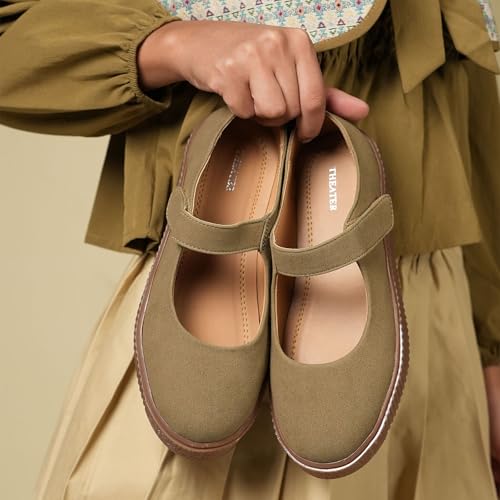 Image of Theater Women Maru Mary Jane Platform Shoes with Adjustable Strap | Soft Suede Finish | Cushioned Support for Casual & Smart Styling