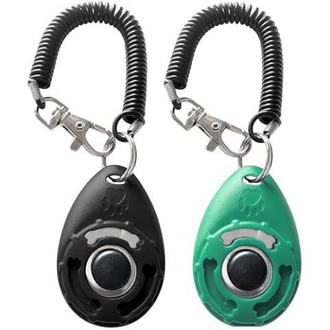 HoAoOo Pet Training Clicker with Wrist Strap - Dog Training Clickers (Black +Bluegreen) Cover