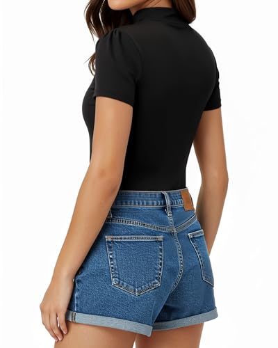 Image of MANGOPOP Women's Mock Turtle Neck Slim Fit 3 /4 Sleeve T-Shirt