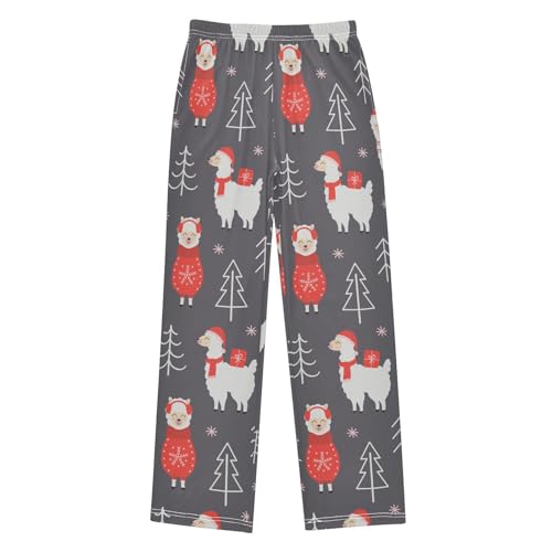 ZZXXB Llama with Xmas Hats Boys Long Pants Soft Trousers Elastic Waist Kids Lounge Bottoms with Pockets S-XL