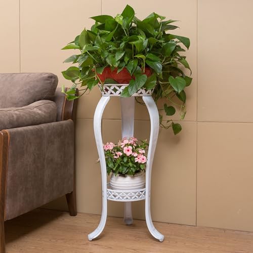 Support à plantes en fer noir robuste avec double plateau d'affichage