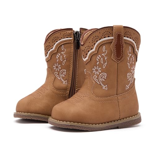 Image of BMCiTYBM Baby Cowboy Cowgirl Boots Infant Western Boots Toddler Boys Girls Round Toe Riding Mid Calf Boots All Seasons for 6 9 12 18 24 Months