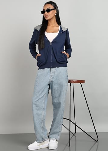 Image of Alan Jones Clothing Women's Solid Zipper Hooded Sweatshirt | Front Zip, Ribbed Hem, Lined Hood, Casual Winter Wear