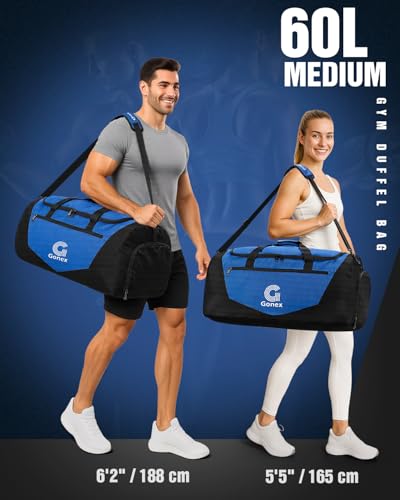 Image of Gonex Gym Duffel Bag 26 inch with Shoe Compartment Wet Pocket, Large Capacity Sports Duffle Bag for Men Women, Workout & Travel Bag with Multiple Pockets, Black /Blue, Medium (60L)