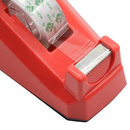 Cute Red Desk Tape Dispensers, 1 Pack With 12Rolls Transparent Tape, 1 Inch Core, For School, Office And Home Diy, Bomei Pack #TOP4