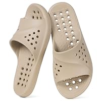 Gaatpot Shower Shoes for Men Women with Arch Support Quick Drying Massage Pool Slides Non-Slip Lightweight Beach Sandals Spa Bathroom Slippers with Drain Holes,Khaki,240 US 5.5-6.5 Women/4.5-5.5 Men