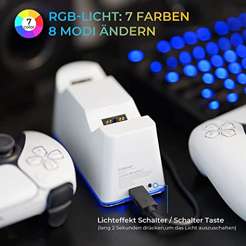 Ladestation für PS5 Controller mit Einstellbarem RGB Licht, 2 Stunden Schnellladung Ladestation Schnelllade, Click-in-Design, LED-Anzeige Intelligenter Sicherer Ladeschutz für Sony Playstation 5 - Image 6