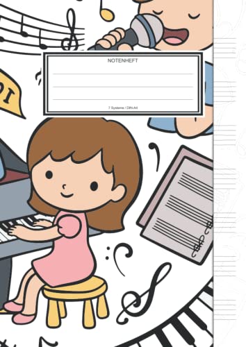 Notenheft: DIN A4 Lineatur 14 ohne Hilfslinien inklusive Inhaltsverzeichnis & Titelzeile - 80 leere Notenblätter (7 Systeme) DIN A4 ohne Hilfslinien ... - Eine tolle Geschenkidee für Musiker