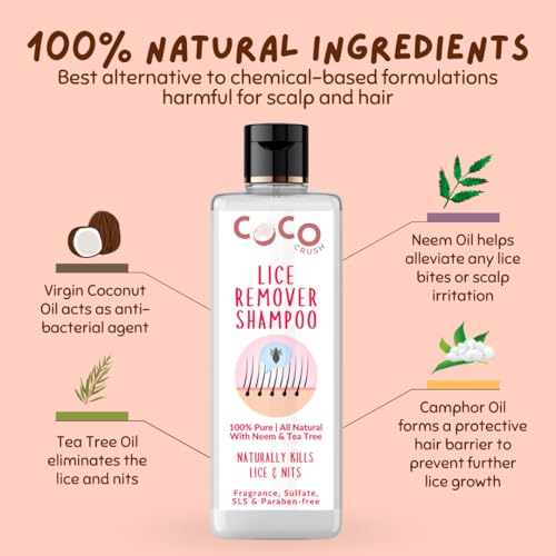 Coco Crush Ayurvedic Anti-Lice Combo: Lice Removal Oil, Lice Shampoo & Lice Comb | 100% Natural | Single Wash Treatment | Safe for Kids | Neem & Tea Tree Extracts (2*50ML + Comb) (100ML)