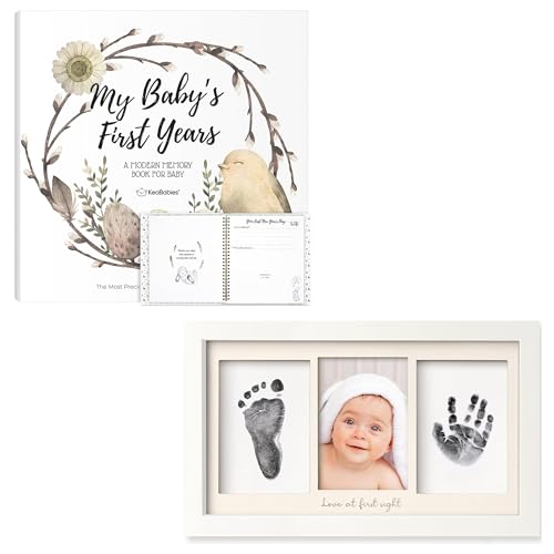 Image of KeaBabies First 5 Years Baby Memory Book Journal & Inkless Baby Hand And Footprint Kit - 90 Pages Hardcover First Year Keepsake Milestone Baby Book For Boys,Girls - Ink Pad for Baby Hand and Footprint