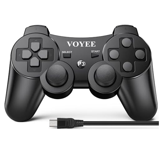 VOYEE Wireless Controller Compatible with Playstation 3, PS-3 Controller with Upgraded Joystick/Rechargerable Battery/Motion Control/Double Shock (Black)