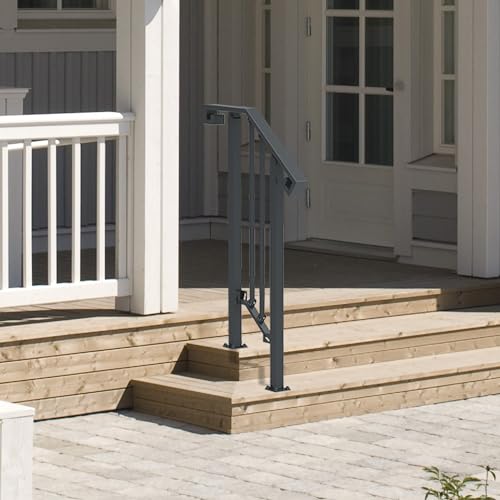 JOPHUN Handrails for Outdoor Steps, Outdoor Stair Railing Fits 2 Steps, Wrought Iron Handrail with Installation Kit, Sturdy Outdoor Handrails for Garden, Yard or Porch
